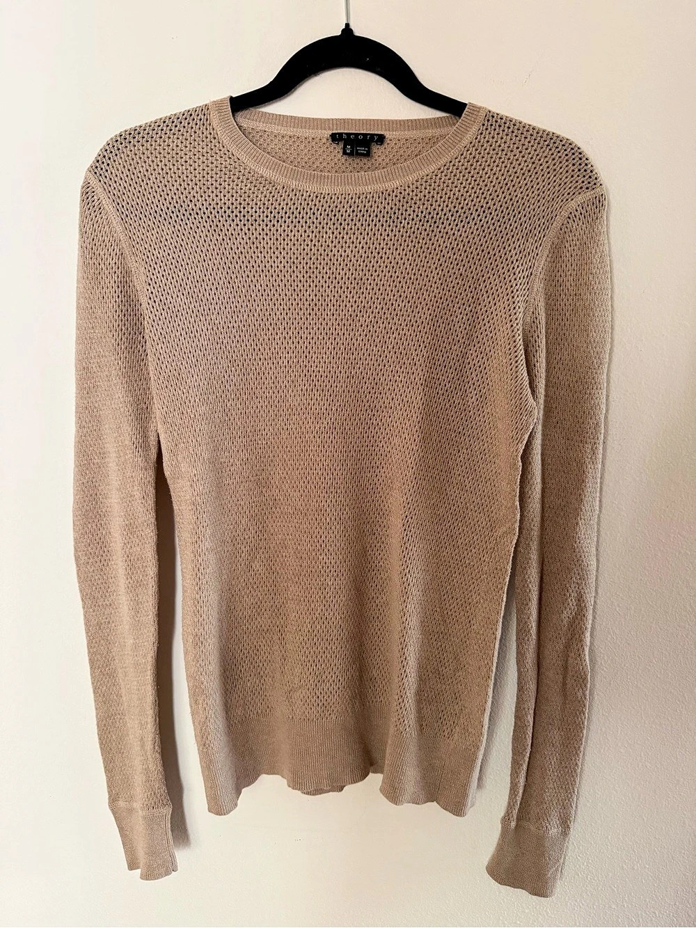 Theory Cashmere Blend Pointelle Knit Sweater Minimalist – Beige – M